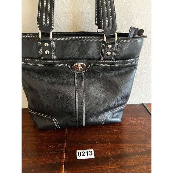 Vintage Coach Hampton Black Pebble Leather Tote Turnlock Zip Medium Bag F13959 - Picture 4 of 13